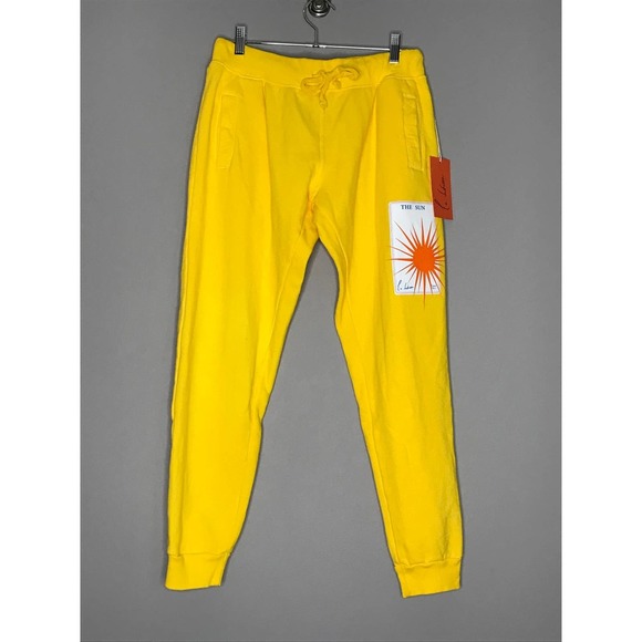 La Detresse NWT Jogger Sweatpants The Sun‎ Logo Patch High Rise Yellow - Picture 2 of 5